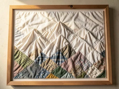 A mountain range with peaks in gathered and pleated white fabric creating dimens