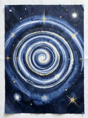 The Pillars of Creation nebula columns rising from a dark indigo ink base with s