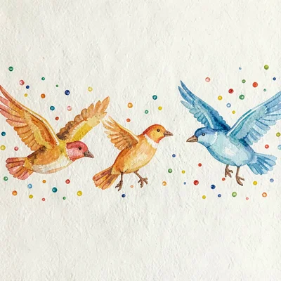 Gouache of a flying-geese border running across a cream ground