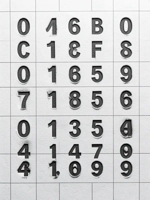 The numerals 0 through 9 in 48pt Futura Bold, each on its own line, deep deboss 