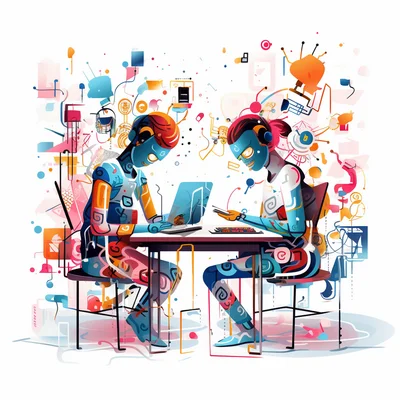 AI Creative Collaboration Subject Two stylized human-
