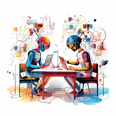 AI Creative Collaboration Subject Two stylized human-