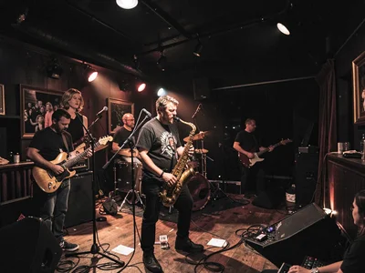 Dimly lit jazz club performance