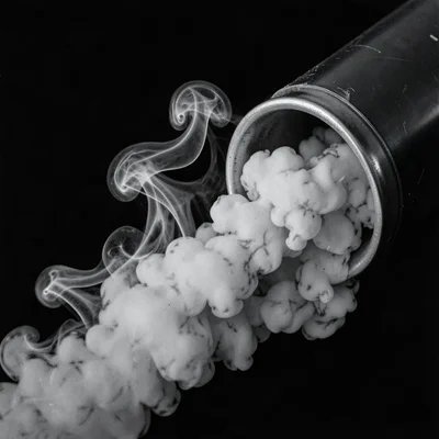 A car exhaust pipe with dense exhaust gases as visible turbulent density gradien
