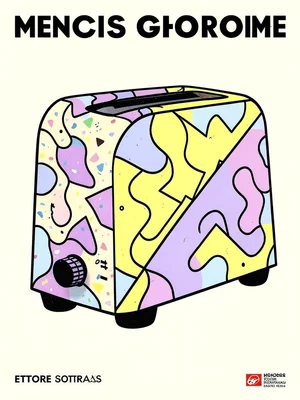 Toaster with squiggle pattern sides, asymmetric form, pastel yellow and lavender