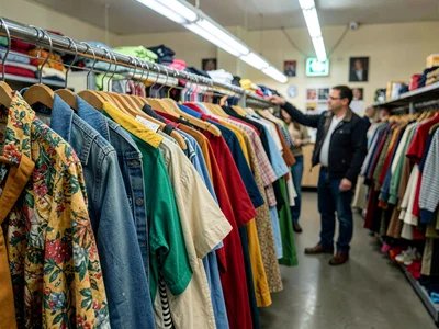 Donation drop-off, bags of clothes arriving, the flow of fashion recycling