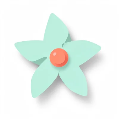 flat-vector single pinwheel-shape abstract — four mint blades around a single co