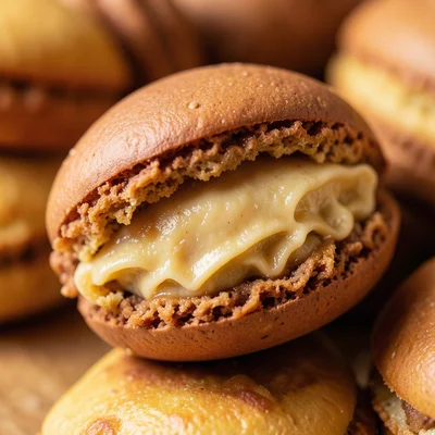 A macaron cross-section showing the smooth shell, ruffled foot, and ganache fill