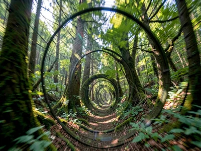 Motion through forest creating tunnel
