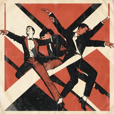 Soviet constructivist poster illustration, dancers in synchronized angular movem