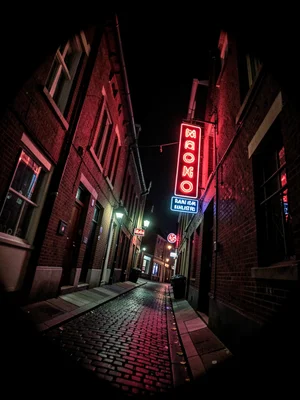 Night alley with neon signs