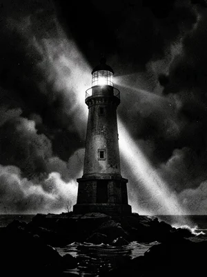 Lighthouse beam in fog
