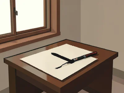 Handmade paper laid on a low writing desk near a sliding window with one ink bru
