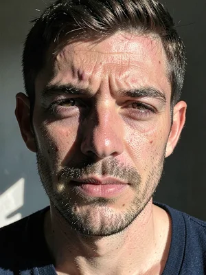 Portrait in noon sun showing every pore and imperfection honestly