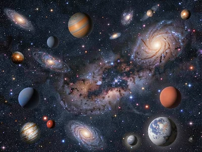 Galaxy cluster showing many types together