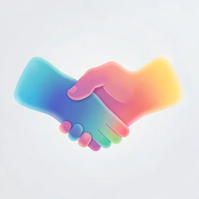 Organic blob gradient illustration, handshake with trust gradient between hands 