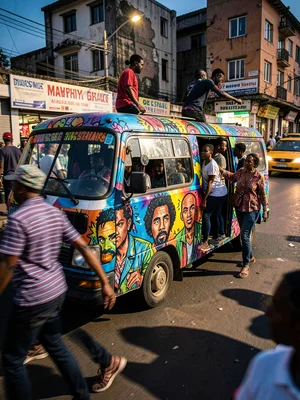 Kinetic Nairobi street energy, panned motion blur with sharp details, Matatu min
