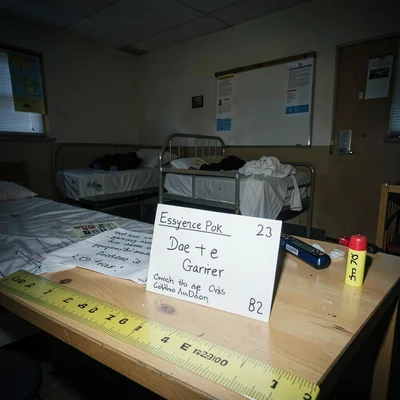 College dorm room interior as forensic documentation photography