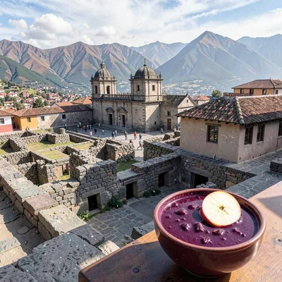 Cusco Inca-colonial interface, stone empire dialogue, Bowl of purple corn chicha