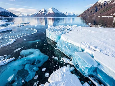 Ice shelf edge showing blue color of thick ice