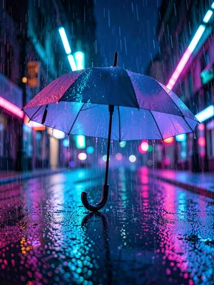 Umbrella in neon rain
