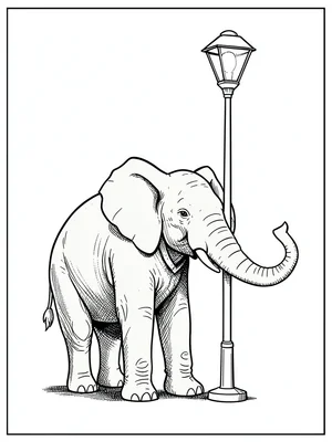 Elephant hiding behind lamppost