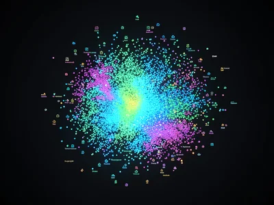 A scatter plot where each point is a tiny glyph encoding multiple variables, pat