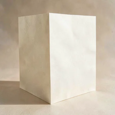 Single sheet of ivory paper folded into a precise tri-fold pamphlet shape, hairl