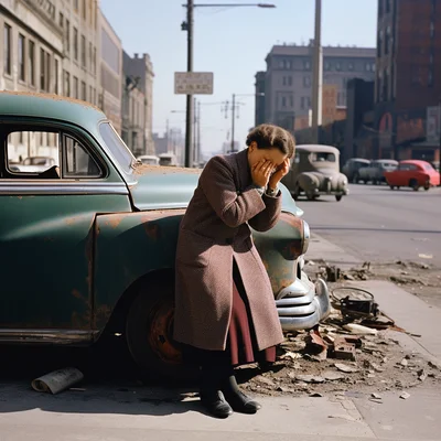 Vivian Maier color photo of a sad scene. color street