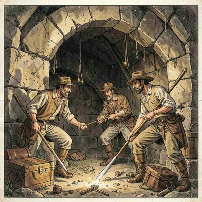 Treasure hunters opening ancient tomb