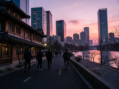 Han River sunset joggers