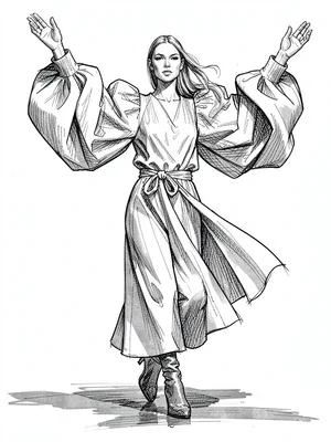 Voluminous sleeves billowing