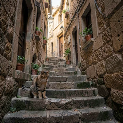 Historic medina photography, labyrinthine old city, Stone steps worn concave by 