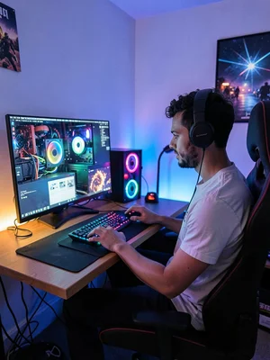 Gamer in LED setup