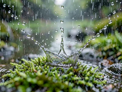 Rain on moss showing absorption