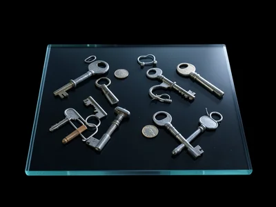 A collection of old keys, paperclips, coins, and a single earring scattered acro