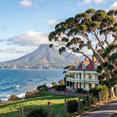 Cape Town southeaster wind shaping the scene, Constantia wine estate with wind-s