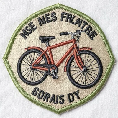 Embroidered patch illustration, Bicycle wheel and frame , merit badge aesthetic,