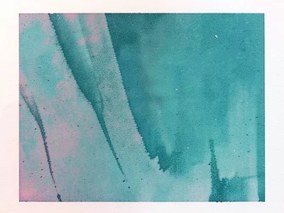 Abstract soy ink riso texture: roller-applied solid field of teal with ink-deple