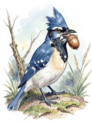 Blue jay Audubon-style plate