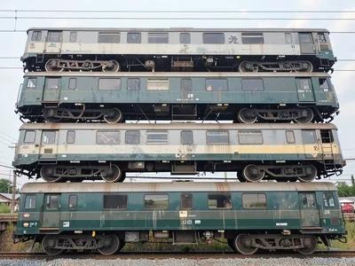 Train cars stacked as parallel lines