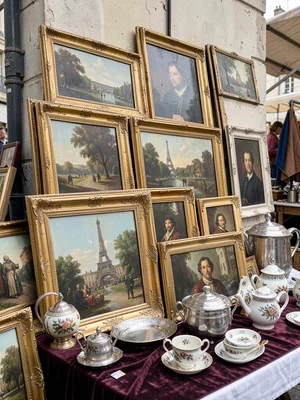 Stacked Gilt-Framed Paintings