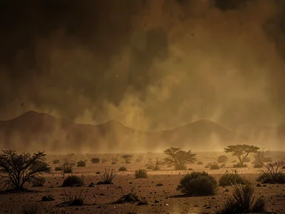 Landscape reduced to three tones: dark, amber, gold
