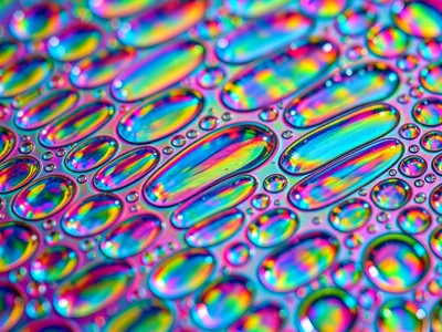 Oil on moving water surface, elongated elliptical cells all streaming in same di