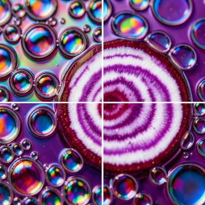 Cross-section of a red cabbage head revealing concentric purple and white growth
