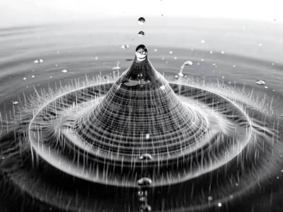 Water surface bulging upward at antinode of standing wave