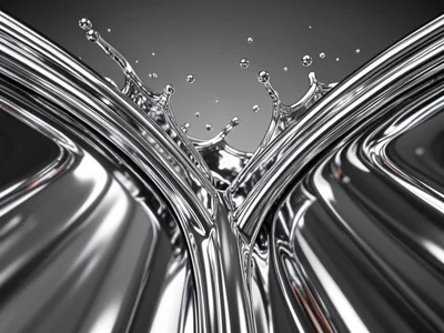 Liquid metal diverging into two streams, V-shaped flow splitting around an obsta