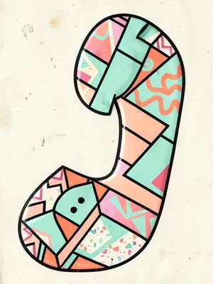Telephone handset with geometric patterns, laminate zigzags, clashing mint and s