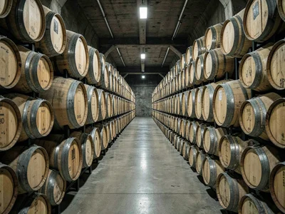 Wine cellar barrel rows