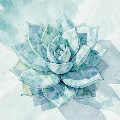 Polished aquamarine lowpoly succulent rosette with tightly stacked faceted leave